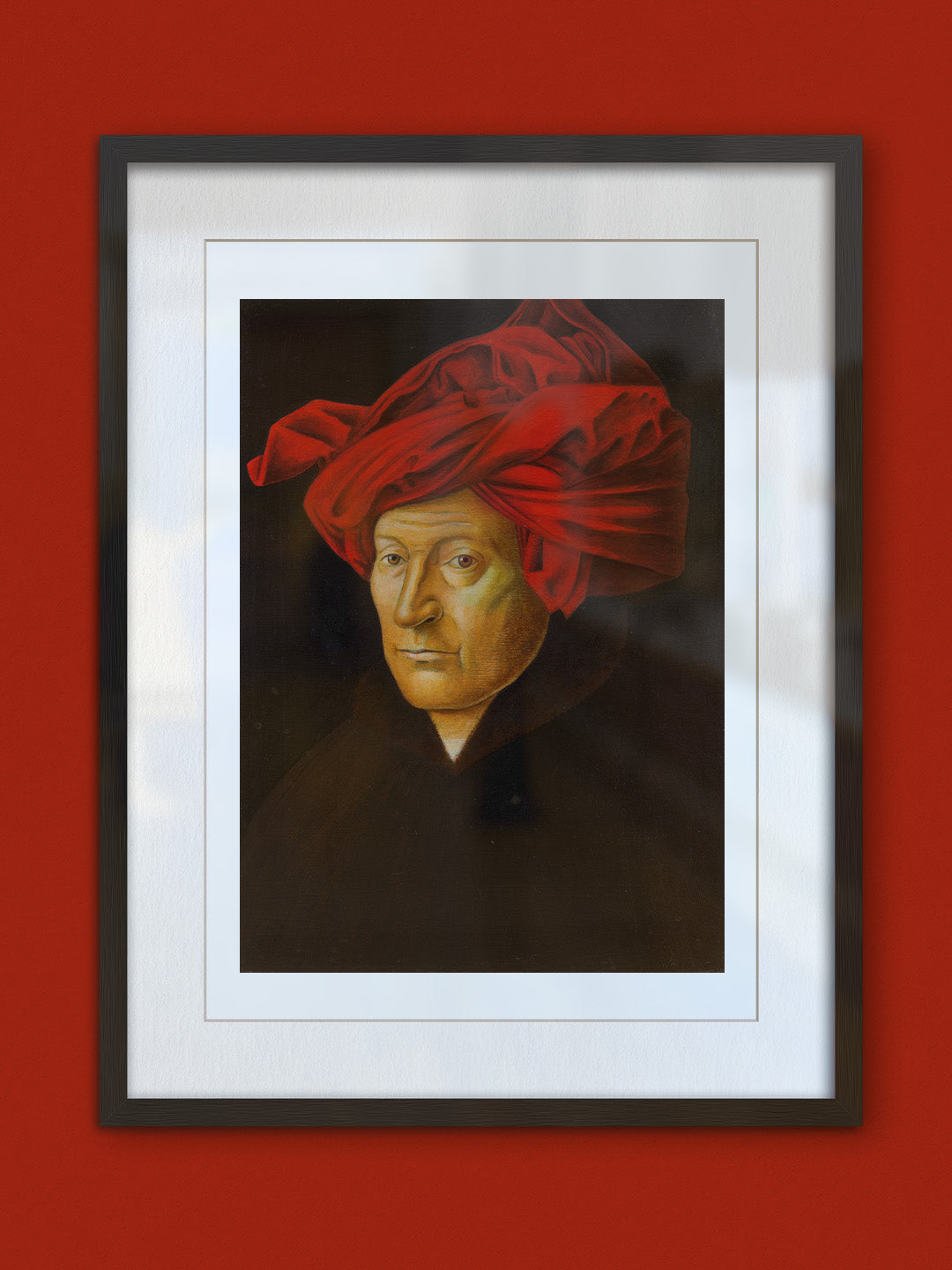 giza with a red, yellow and blue towel on his head