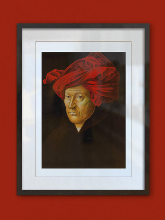 giza with a red, yellow and blue towel on his head