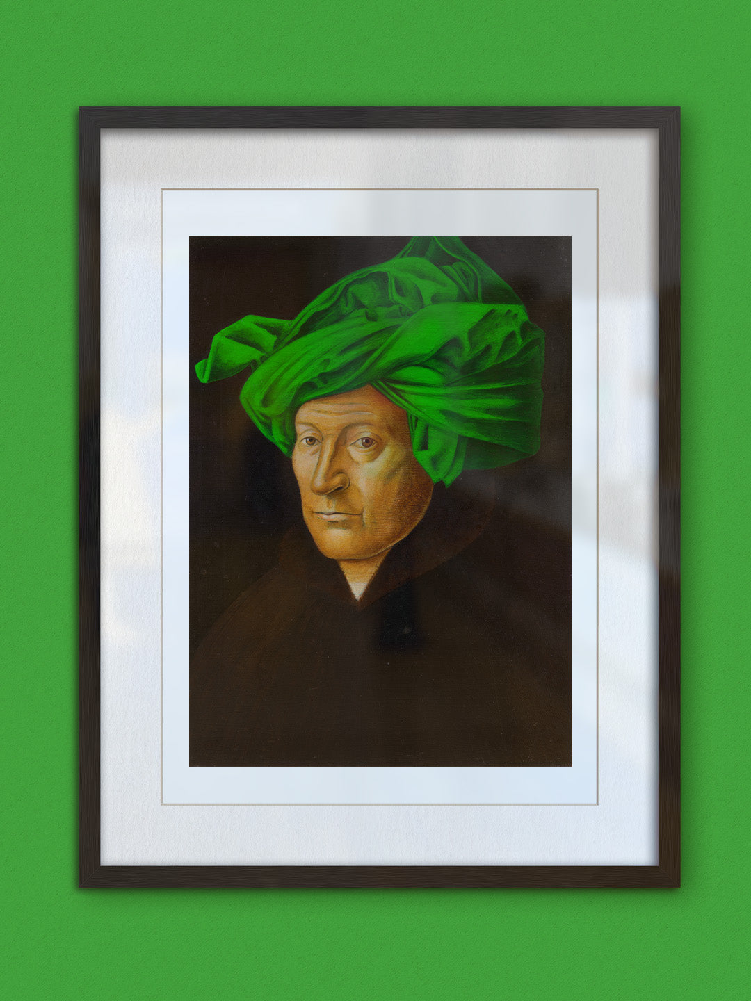 giza with a red, yellow and blue towel on his head